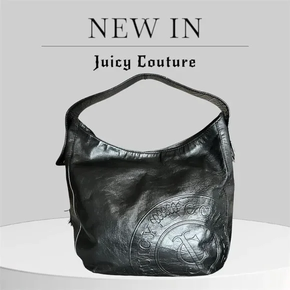 Juicy Couture Black Leather Shoulder Satchel Purse & Wristlet - Picture 2 of 16